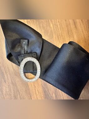 The Limited Black Satin Bow Belt with Crystal Oval Buckle